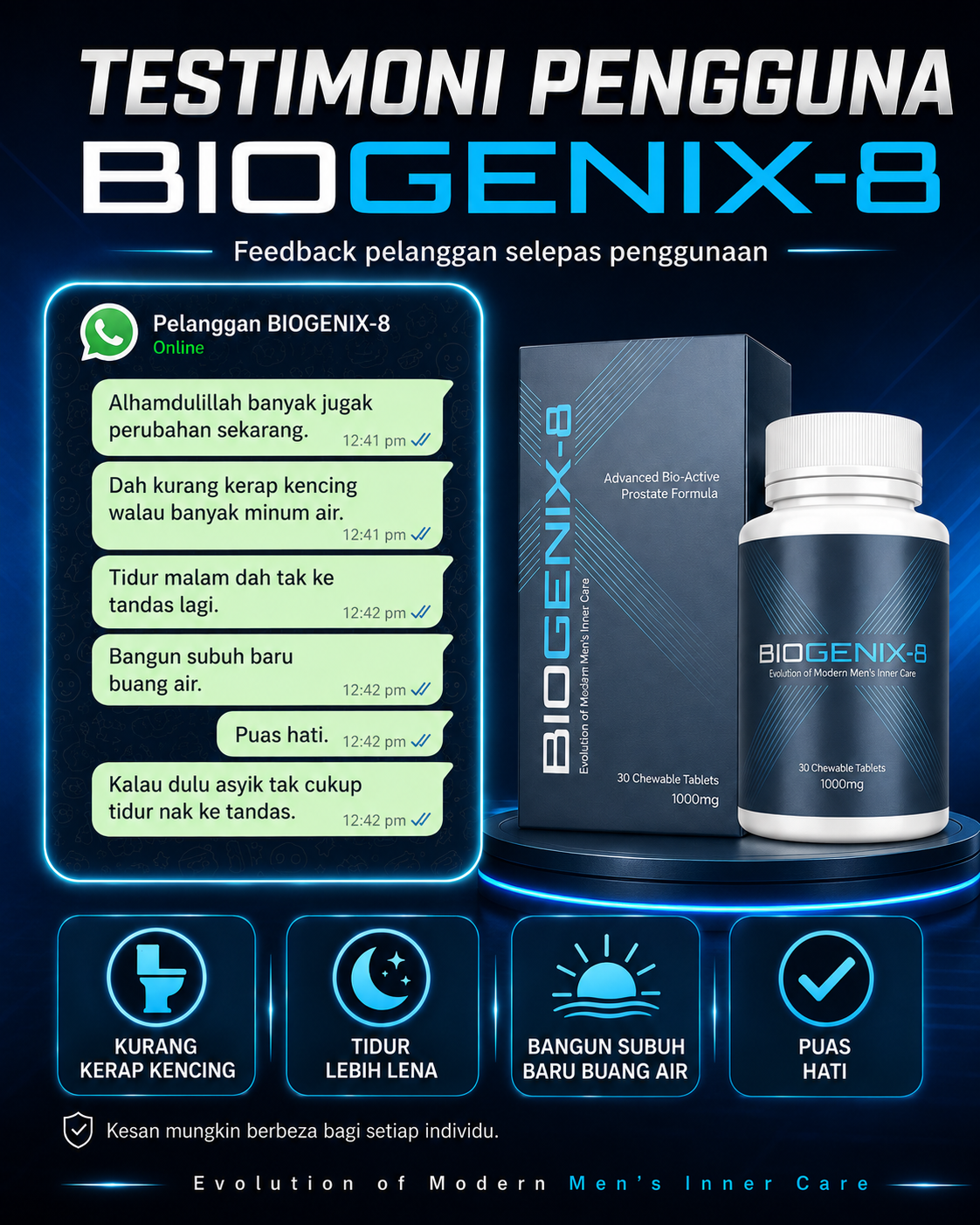 Testimoni pengguna BIOGENIX-8 — kurang kerap bangun malam