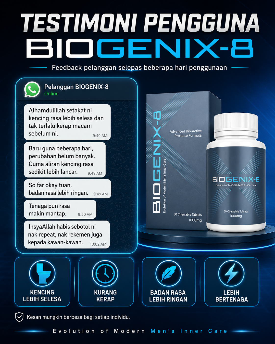 Testimoni pengguna BIOGENIX-8 — badan terasa lebih ringan