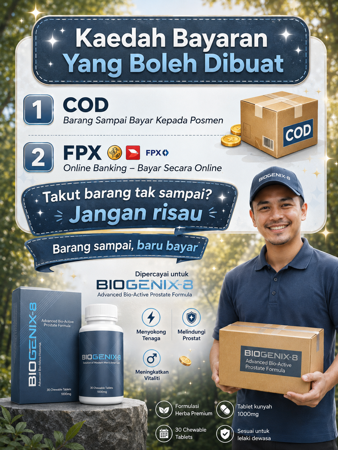 Kaedah bayaran BIOGENIX-8: COD (barang sampai baru bayar) dan FPX online banking